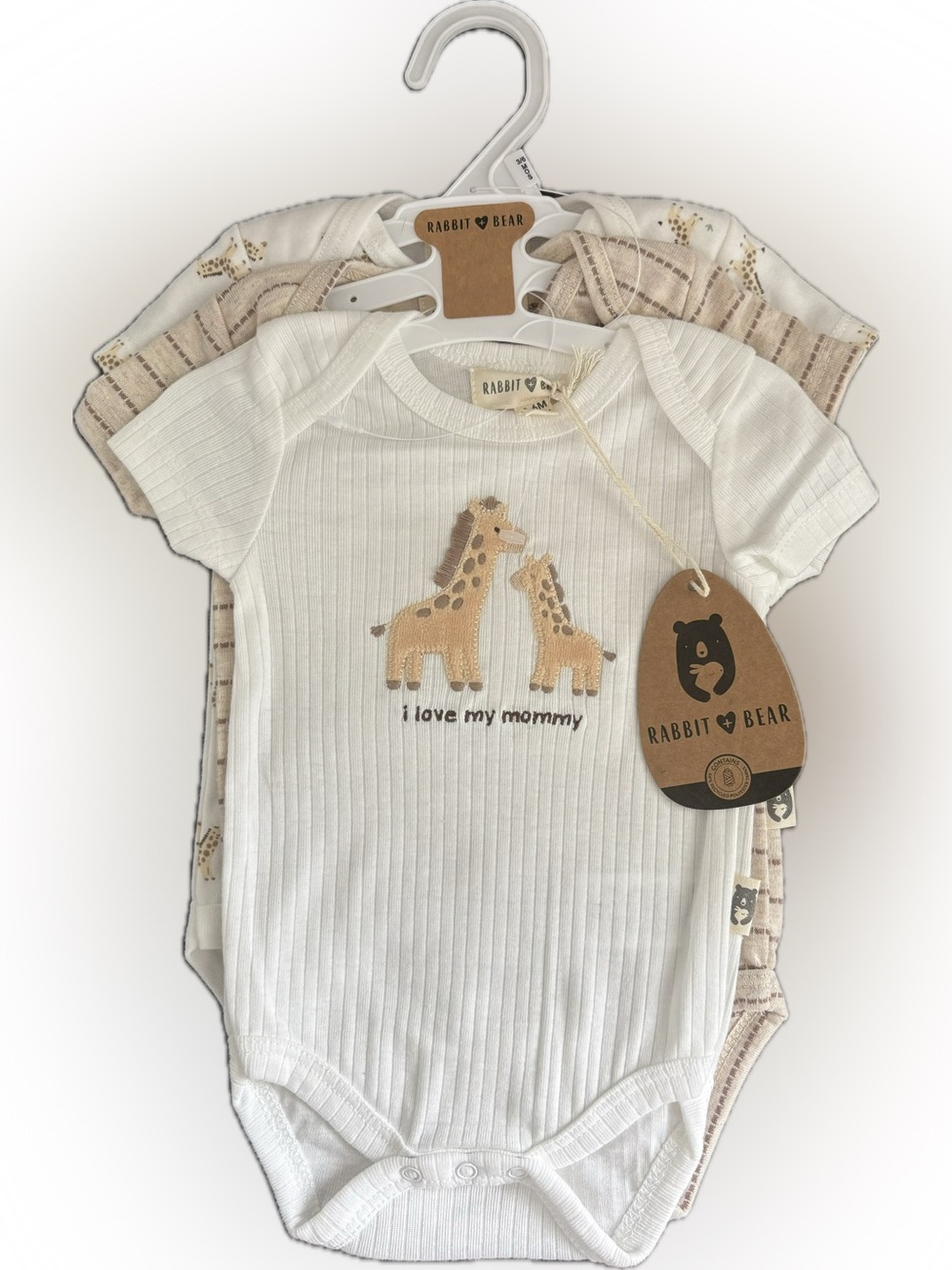 Bodysuit 3 Piece Set Rabbit+Bear Baby Short Sleeve Robbed Onesies Giraffe Stripe